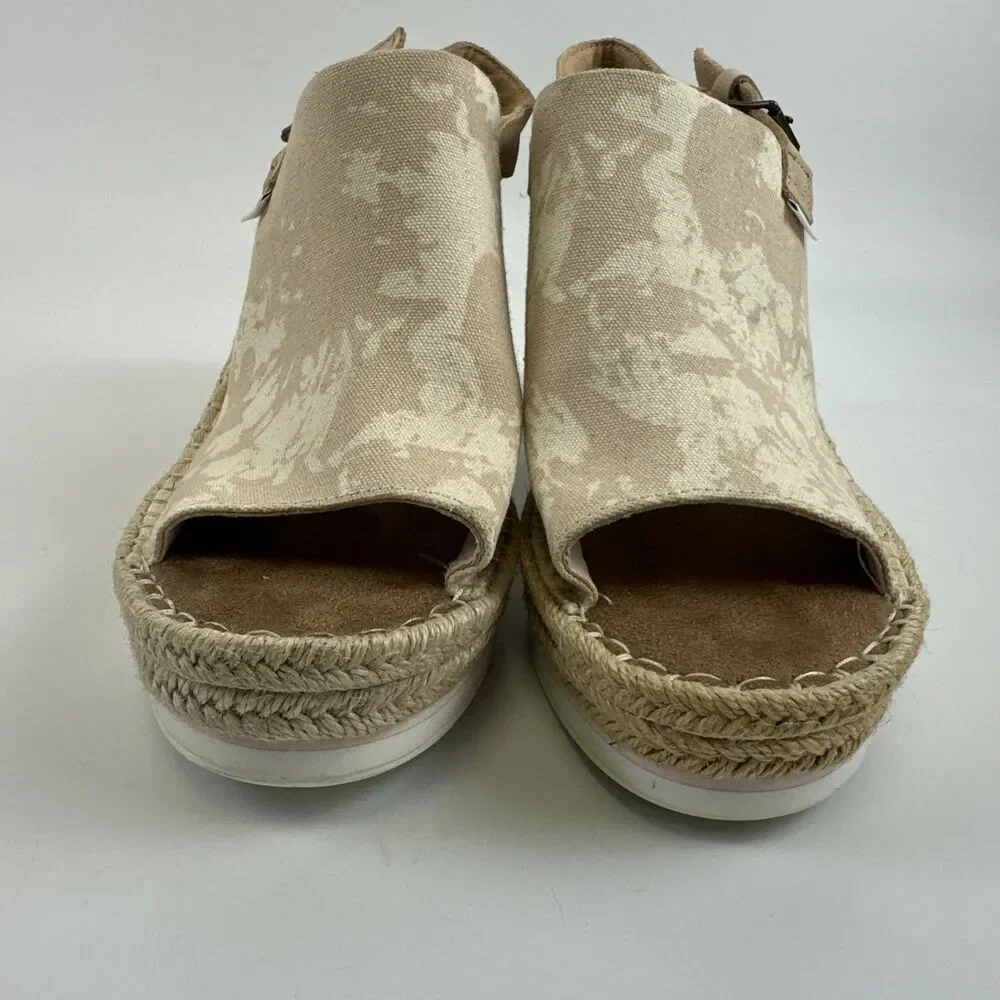 Toms‎ Monica Wedge Espadrille Pink Canvas Slingback Buckle 1001824 Womens 11